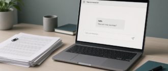 Рабочий стол с ноутбуком и стопкой документов у чистого чата без логотипов
